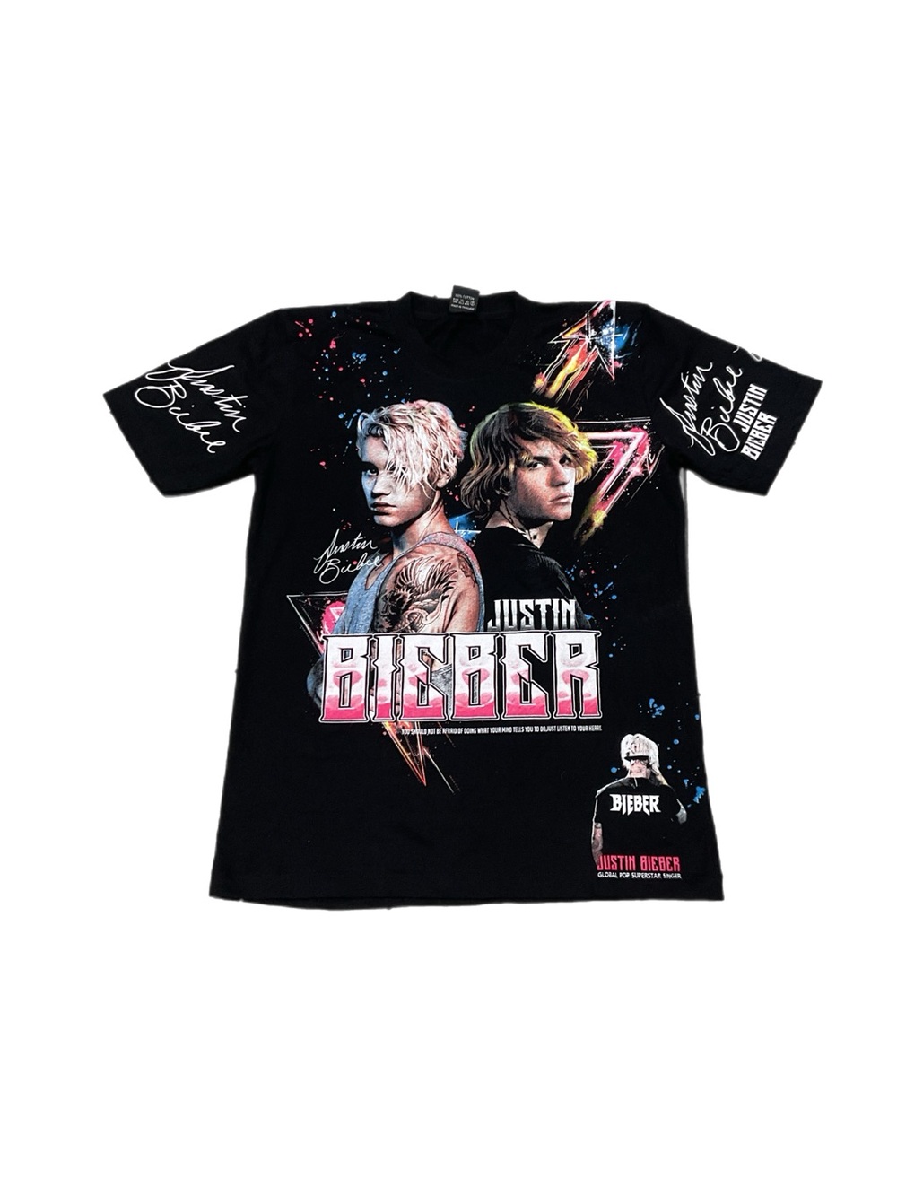Justin Bieber All Over Graphic Y2K Style T-Shirt